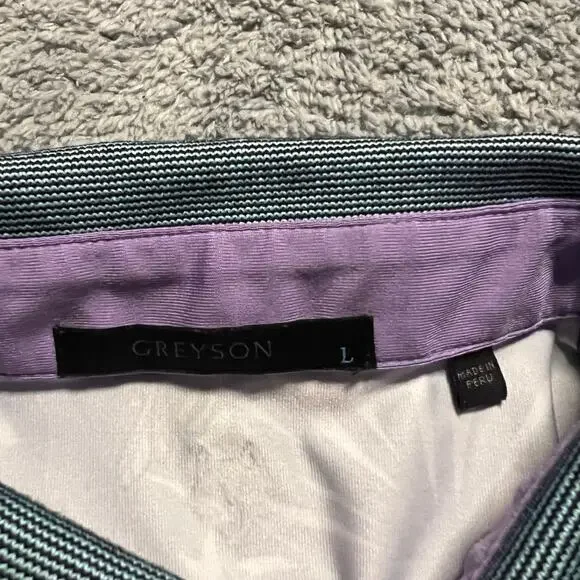 Greyson Golf Polo Shirt Mens Large Purple Lost World Abyss Tropical Butterfly - Picture 6 of 8